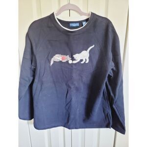 Karen Scott M Sweatshirt Women's Long Sleeve Pullover Navy Playing Kitties‎